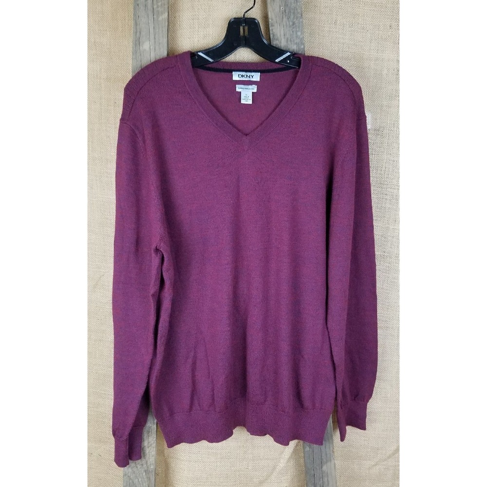 DKNY men XL merino wool blend sweater long sleeve Burgundy minimalist Academia